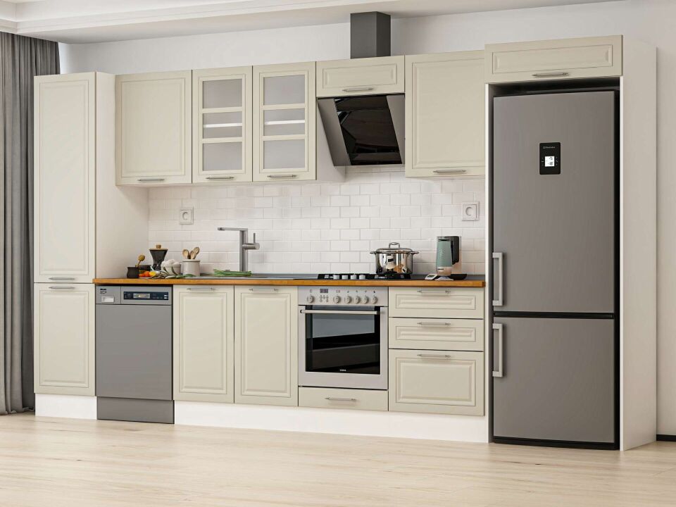 Alvinka 390X222 Cm Klasik Mebran Mutfak Dolabı Mbb-E80B50S60-3 Mebran | Kumtaşı - Mdf