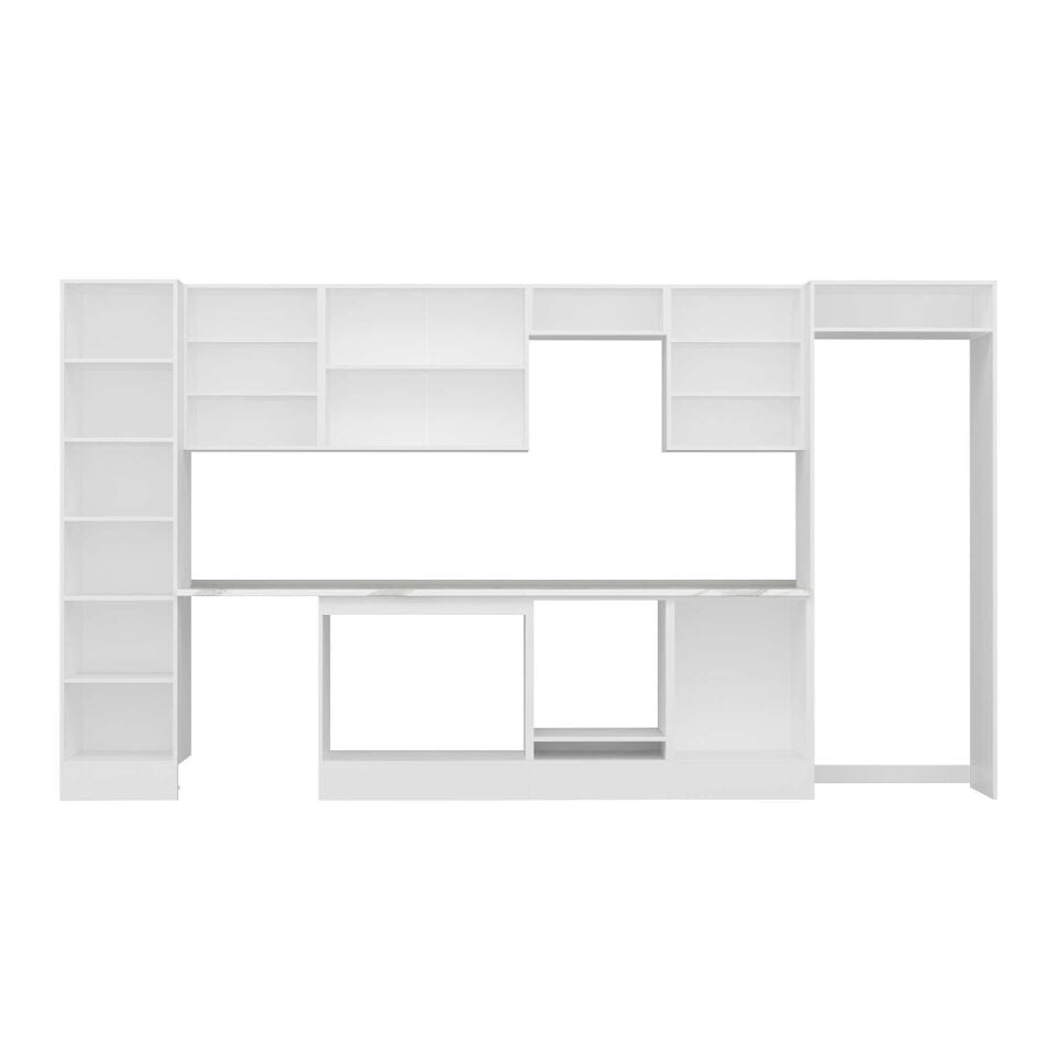 Alvinka 390X222 Cm Klasik Mebran Mutfak Dolabı Mbb-E80B50S60-3 Mebran | Kumtaşı - Mdf