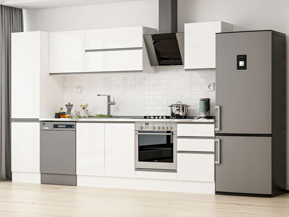 Alvinka 310X210 Cm High Gloss Mutfak Dolabı Mb-E90B50S50-2 High Gloss | Beyaz - Suntalam