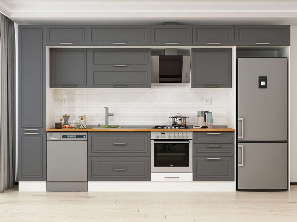 Alvinka 380X240 Cm Klasik Mebran Mutfak Dolabı Mbb-E80B40S60-2 Mebran | Antrasit - Mdf
