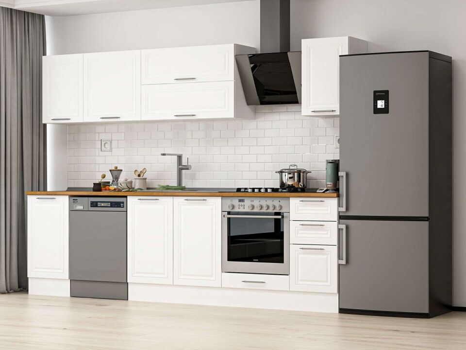 Alvinka 295X210 Cm Klasik Mebran Mutfak Dolabı M-E90S45S40-2 Mebran | Beyaz - Mdf