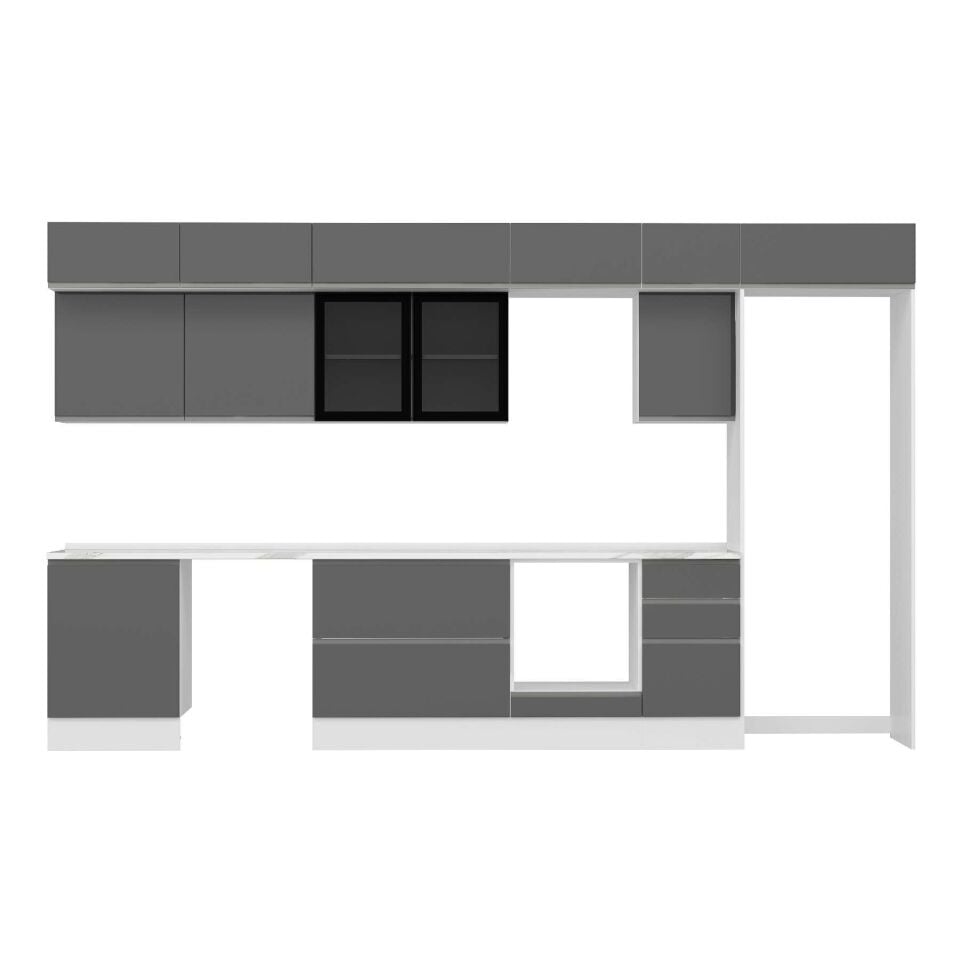 Alvinka 385X240 Cm High Gloss Mutfak Dolabı Mb-E80S60S45-3 High Gloss | Antrasit - Suntalam