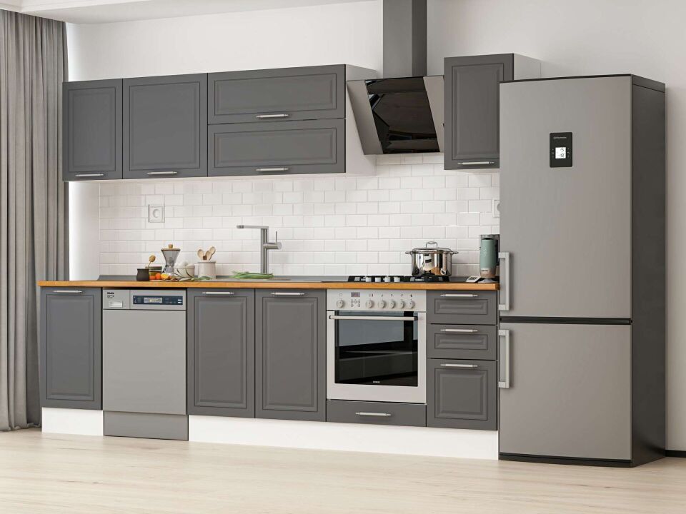 Alvinka 295X210 Cm Klasik Mebran Mutfak Dolabı M-E90S45S40-2 Mebran | Antrasit - Mdf