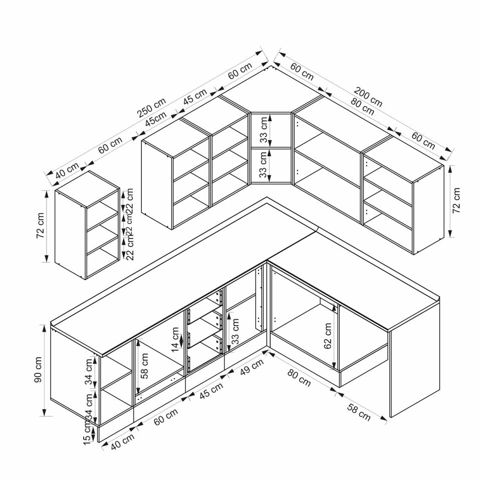 Alvinka 250-200X222 Cm Mbr_C Köşe Mutfak Dolabı