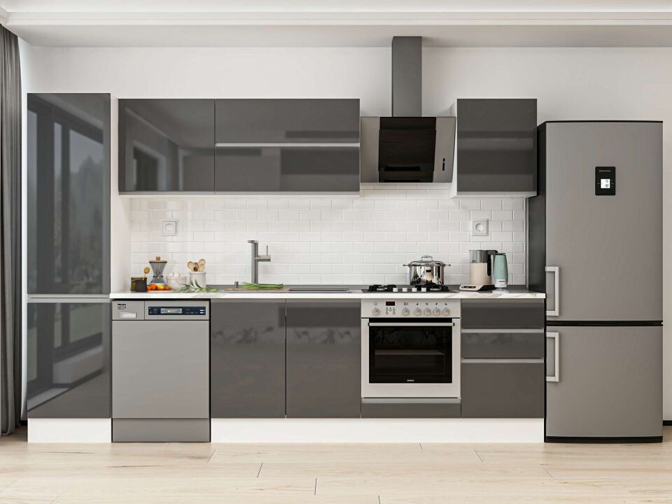 Alvinka 310X210 Cm High Gloss Mutfak Dolabı Mb-E90B50S50-2 High Gloss | Antrasit - Mdf