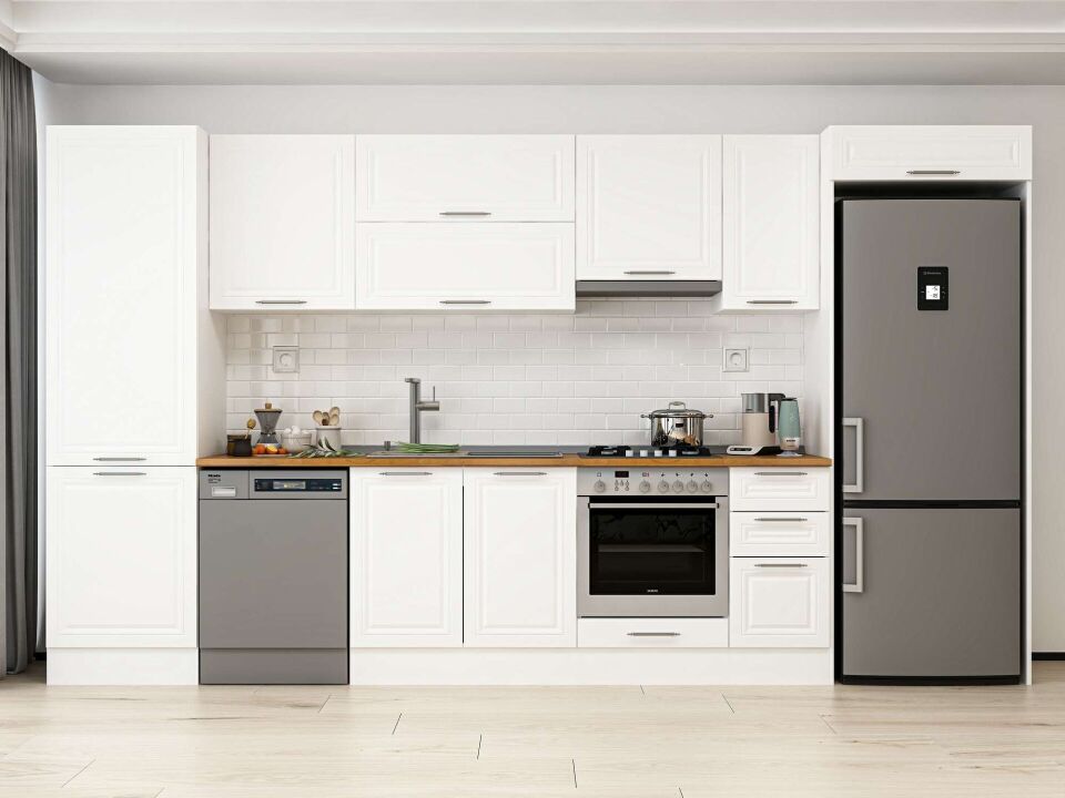Alvinka 380X222 Cm Klasik Mebran Mutfak Dolabı Mbb-E80B60S40-1 Mebran | Beyaz - Mdf