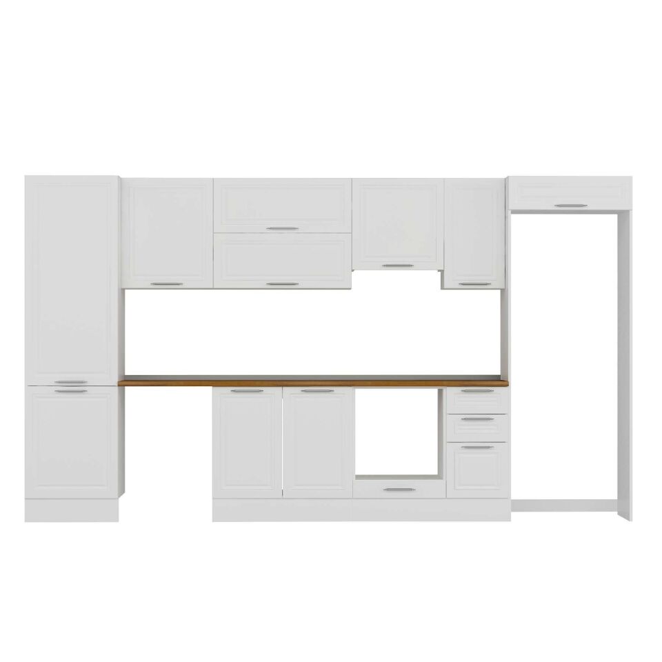 Alvinka 380X222 Cm Klasik Mebran Mutfak Dolabı Mbb-E80B60S40-1 Mebran | Beyaz - Mdf