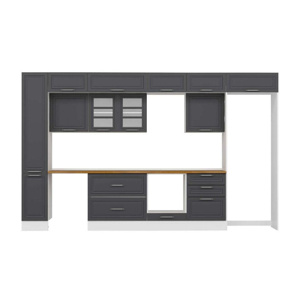 Alvinka 380X240 Cm Klasik Mebran Mutfak Dolabı Mbb-E80B40S60-3 Mebran | Antrasit - Suntalam