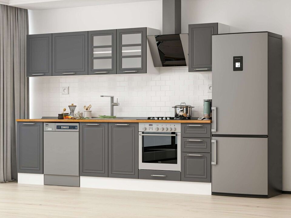 Alvinka 295X210 Cm Klasik Mebran Mutfak Dolabı M-E90S45S40-3 Mebran | Antrasit - Suntalam