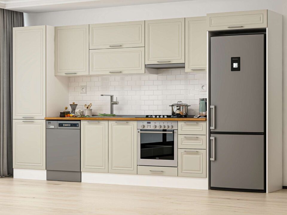 Alvinka 380X222 Cm Klasik Mebran Mutfak Dolabı Mbb-E80B60S40-1 Mebran | Kumtaşı - Mdf