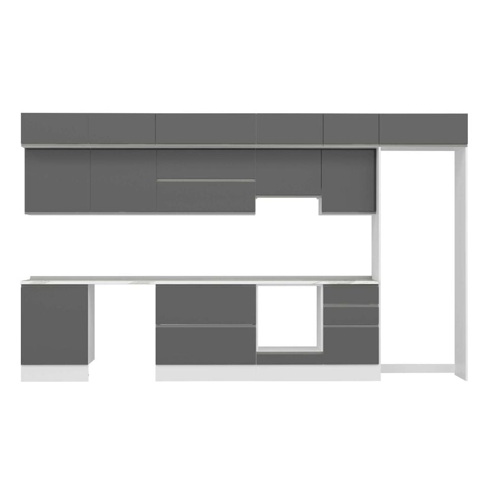 Alvinka 390X240 Cm High Gloss Mutfak Dolabı Mb-E80S60S50-1 High Gloss | Antrasit - Suntalam
