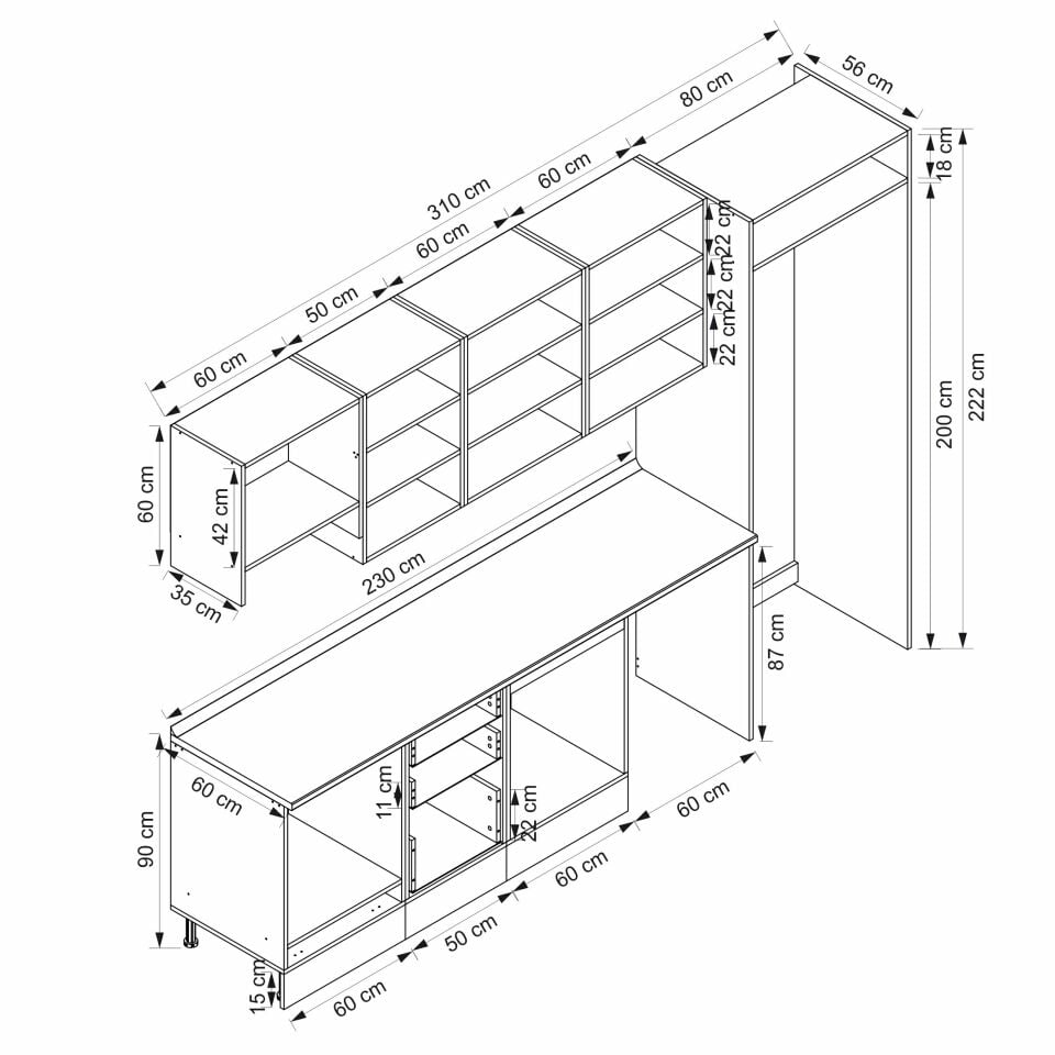 Alvinka 310X220 Cm Mbr_C Mutfak Dolabı
