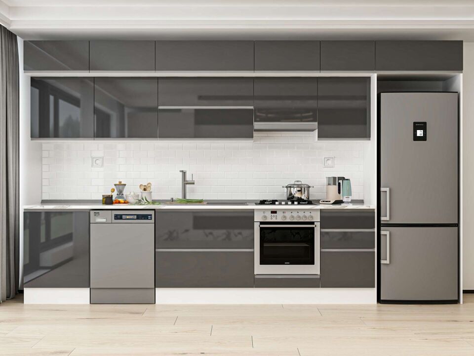 Alvinka 390X240 Cm High Gloss Mutfak Dolabı Mb-E80S60S50-1 High Gloss | Antrasit - Mdf