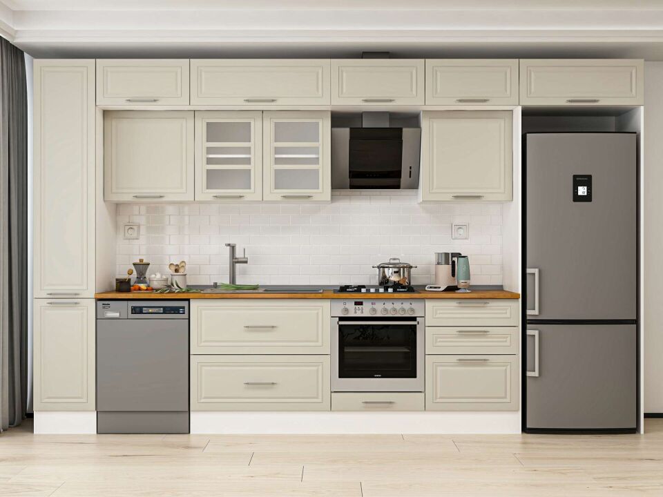 Alvinka 380X240 Cm Klasik Mebran Mutfak Dolabı Mbb-E80B40S60-3 Mebran | Kumtaşı - Mdf