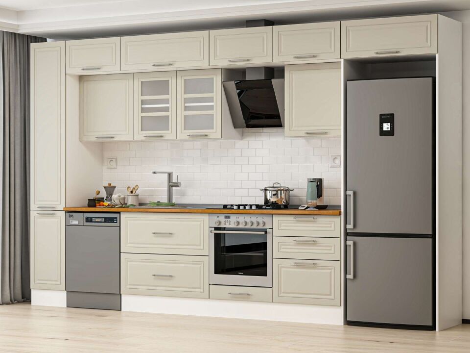 Alvinka 380X240 Cm Klasik Mebran Mutfak Dolabı Mbb-E80B40S60-3 Mebran | Kumtaşı - Mdf