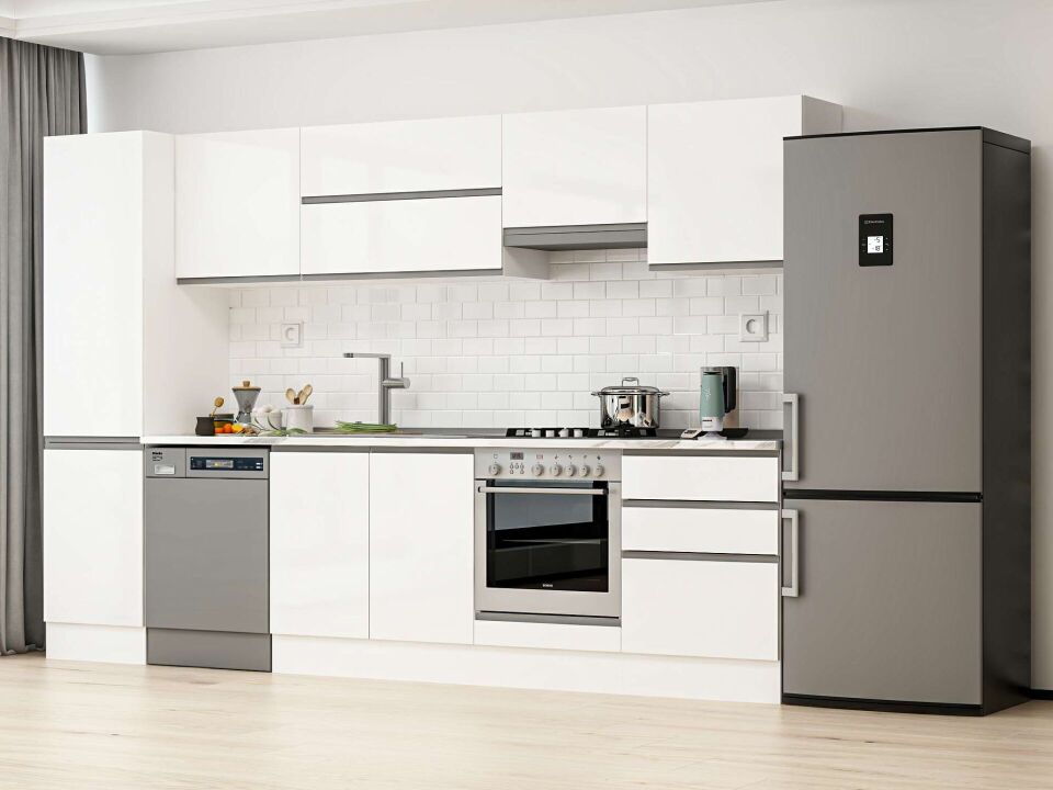 Alvinka 320X210 Cm High Gloss Mutfak Dolabı Mb-E90B50S60-1 High Gloss | Beyaz - Suntalam