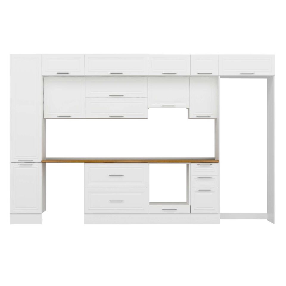 Alvinka 365X240 Cm Klasik Mebran Mutfak Dolabı Mbb-E80B45S40-1 Mebran | Beyaz - Suntalam