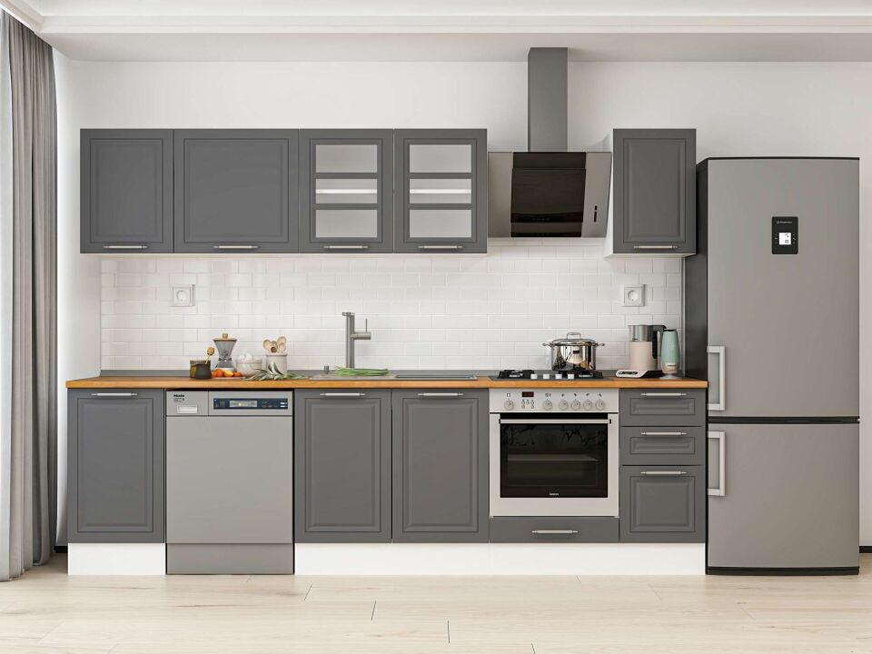 Alvinka 295X210 Cm Klasik Mebran Mutfak Dolabı M-E90S45S40-3 Mebran | Antrasit - Mdf