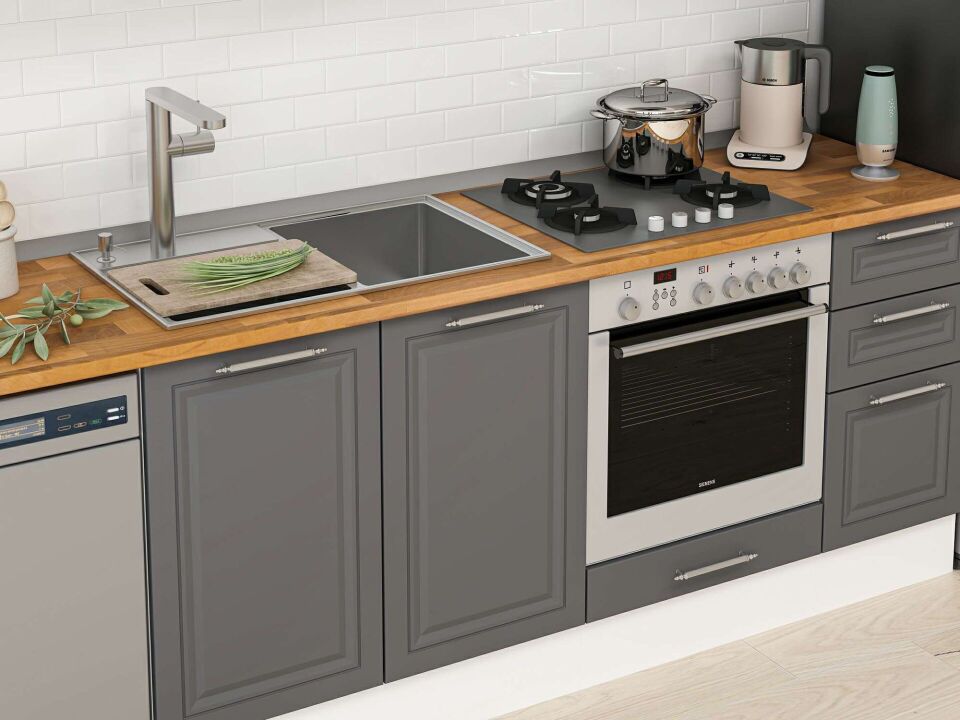 Alvinka 295X210 Cm Klasik Mebran Mutfak Dolabı M-E90S45S40-3 Mebran | Antrasit - Mdf
