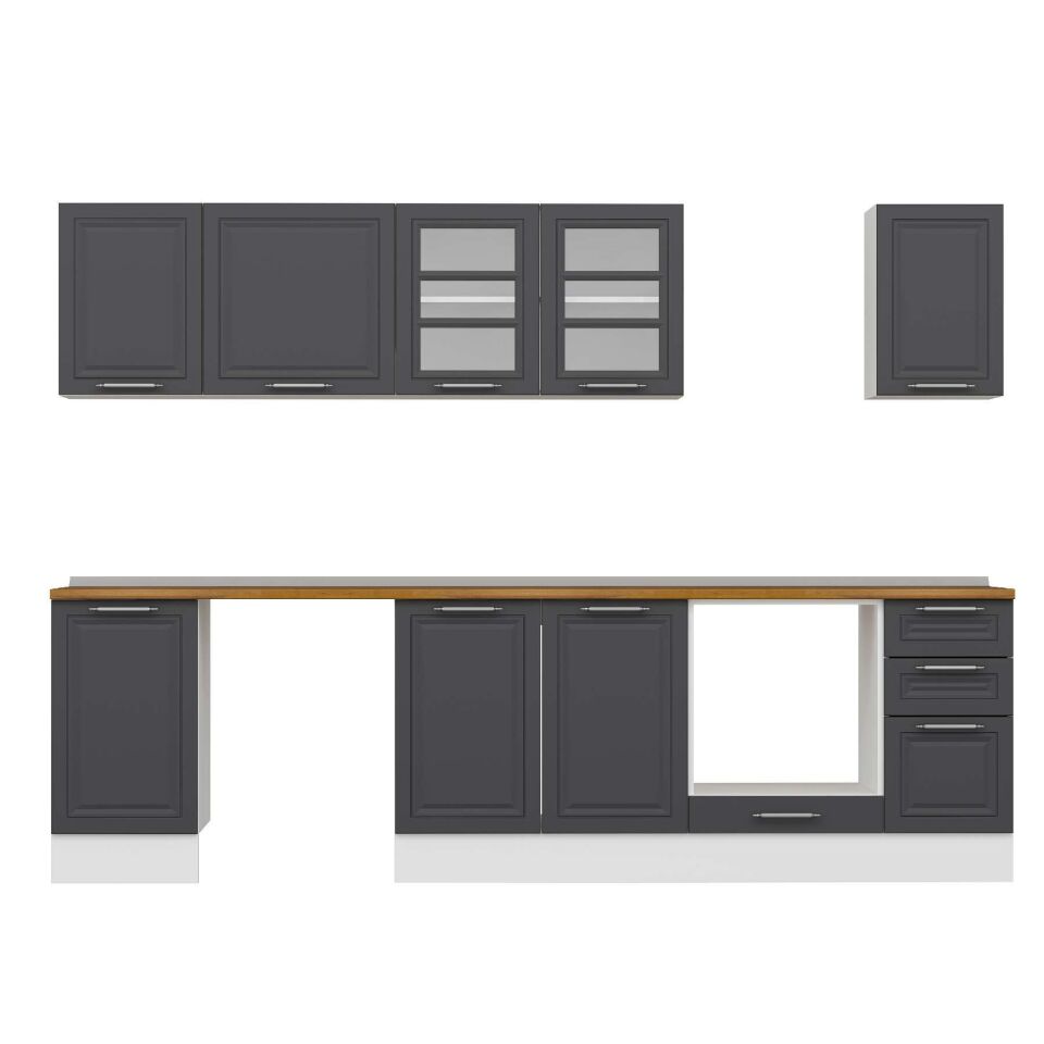 Alvinka 295X210 Cm Klasik Mebran Mutfak Dolabı M-E90S45S40-3 Mebran | Antrasit - Mdf