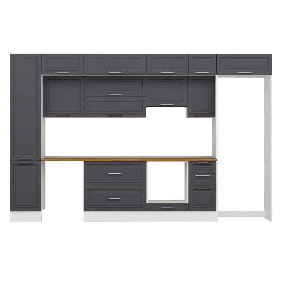 Alvinka 365X240 Cm Klasik Mebran Mutfak Dolabı Mbb-E80B45S40-1 Mebran | Antrasit - Suntalam