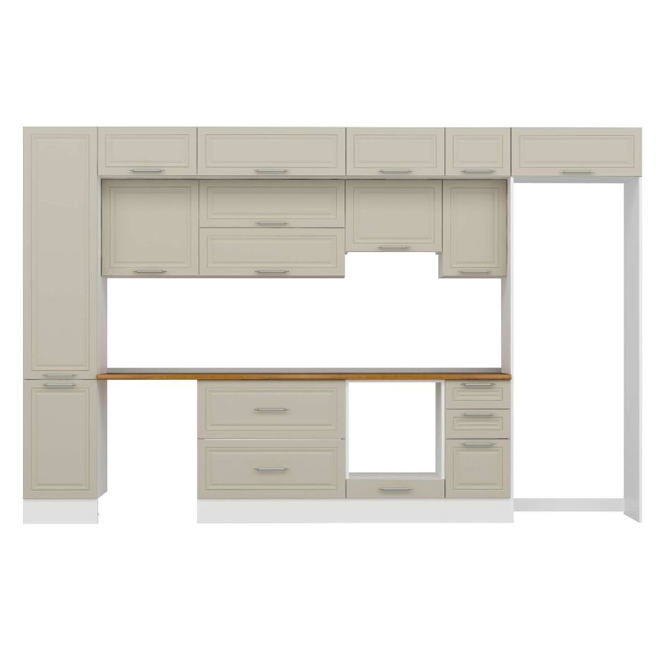 Alvinka 365X240 Cm Klasik Mebran Mutfak Dolabı Mbb-E80B45S40-1 Mebran | Kumtaşı - Suntalam