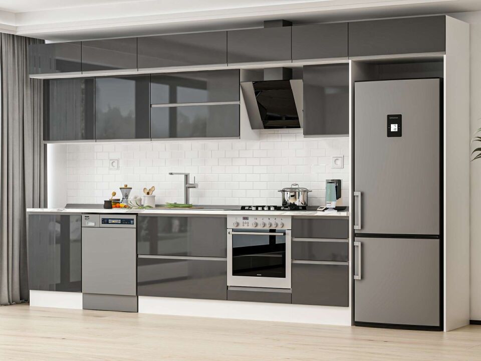 Alvinka 390X240 Cm High Gloss Mutfak Dolabı Mb-E80S60S50-2 High Gloss | Antrasit - Mdf