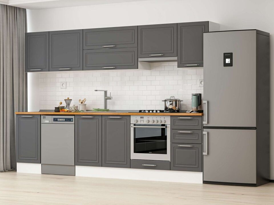 Alvinka 300X210 Cm Klasik Mebran Mutfak Dolabı M-E90S45S45-1 Mebran | Antrasit - Suntalam