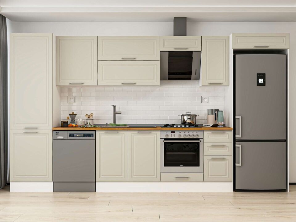 Alvinka 380X222 Cm Klasik Mebran Mutfak Dolabı Mbb-E80B60S40-2 Mebran | Kumtaşı - Mdf