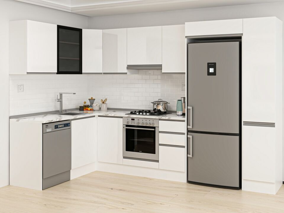 Alvinka 180-330X222 Cm Hg_J Köşe Mutfak Dolabı Beyaz - Mdf
