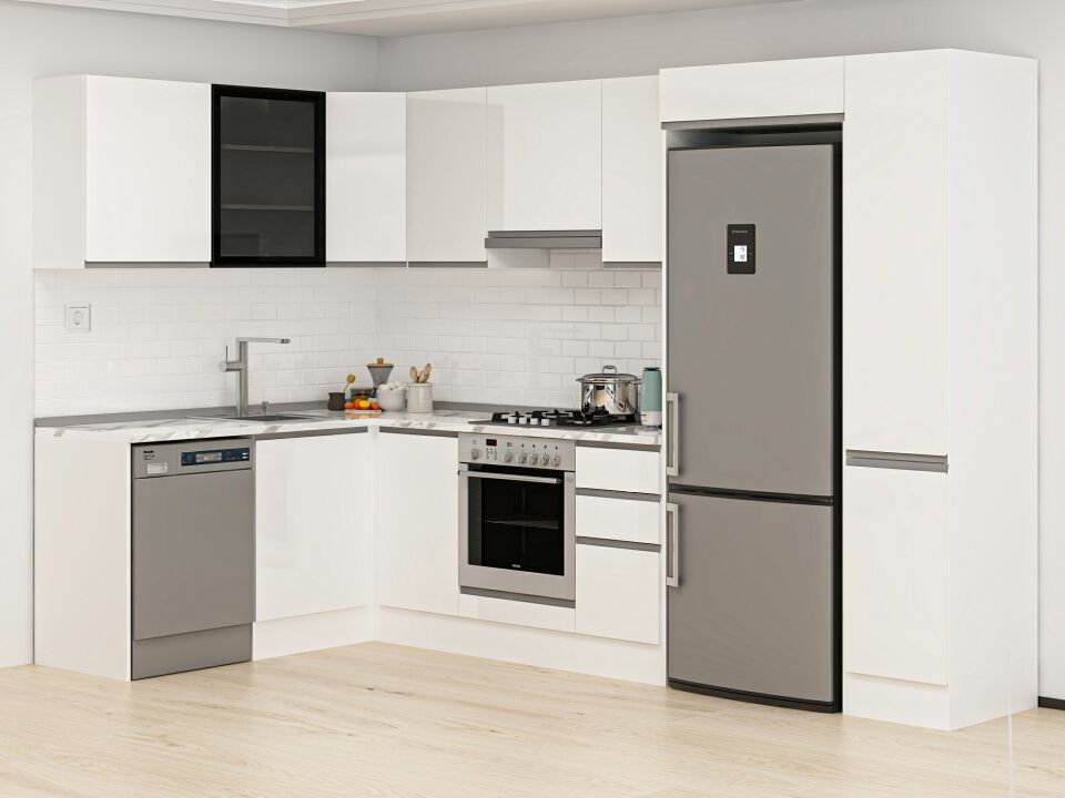 Alvinka 180-330X222 Cm Hg_J Köşe Mutfak Dolabı Beyaz - Mdf
