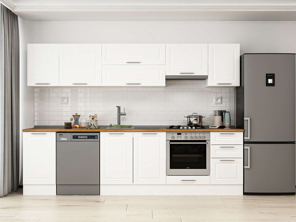 Alvinka 300X210 Cm Klasik Mebran Mutfak Dolabı M-E90S45S45-1 Mebran | Beyaz - Mdf