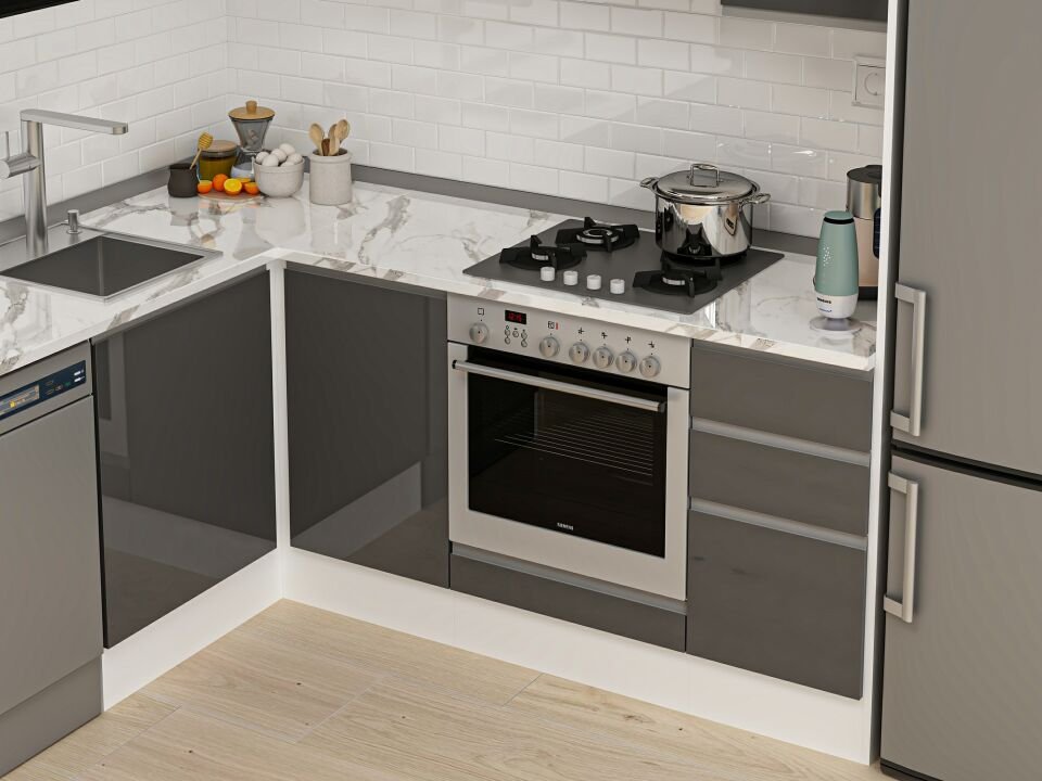 Alvinka 180-330X222 Cm Hg_J Köşe Mutfak Dolabı Antrasit - Suntalam