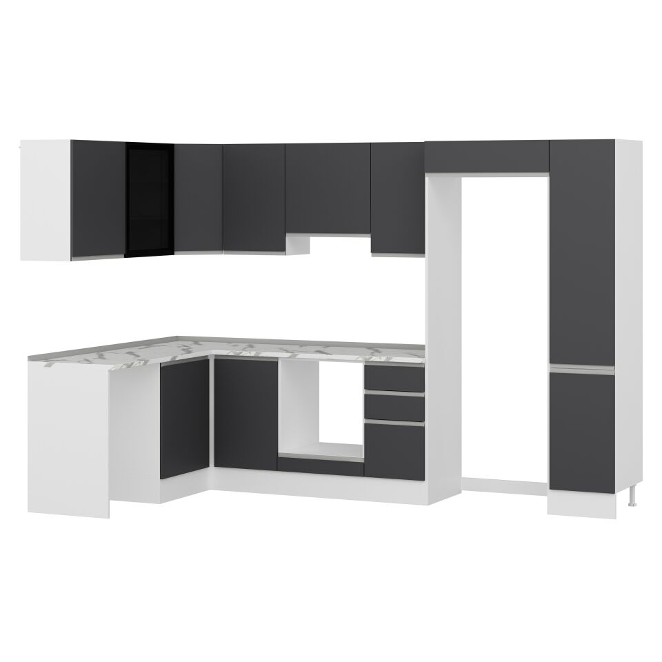 Alvinka 180-330X222 Cm Hg_J Köşe Mutfak Dolabı Antrasit - Suntalam