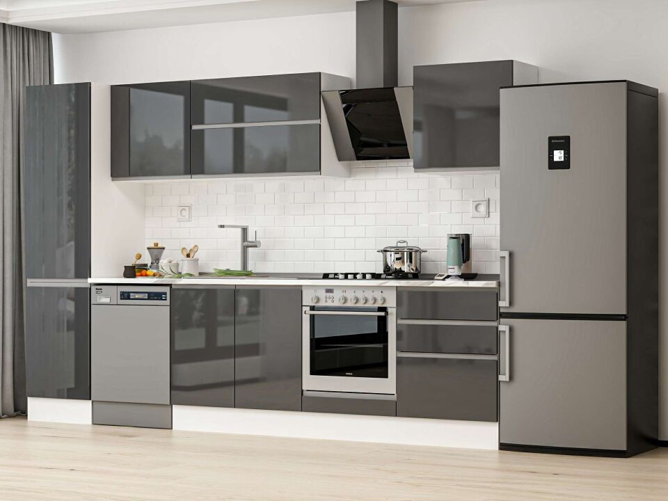 Alvinka 320X210 Cm High Gloss Mutfak Dolabı Mb-E90B50S60-2 High Gloss | Antrasit - Suntalam