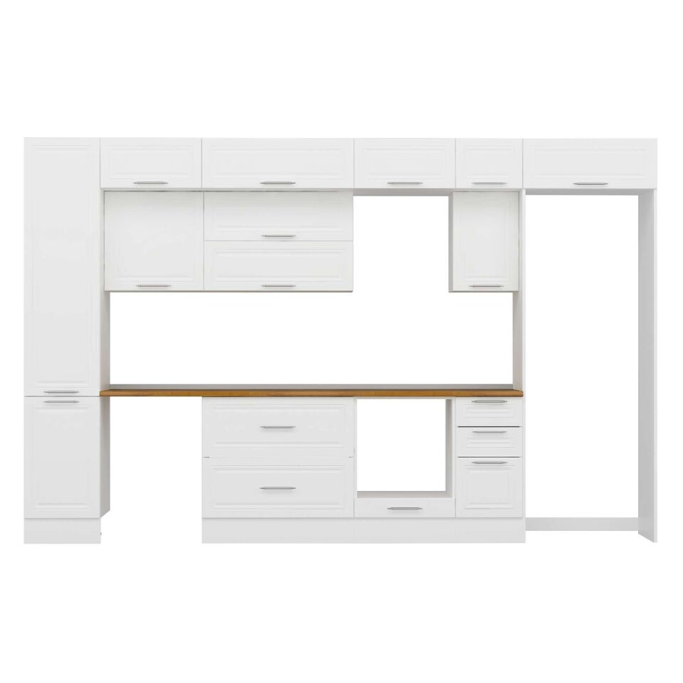 Alvinka 365X240 Cm Klasik Mebran Mutfak Dolabı Mbb-E80B45S40-2 Mebran | Beyaz - Suntalam