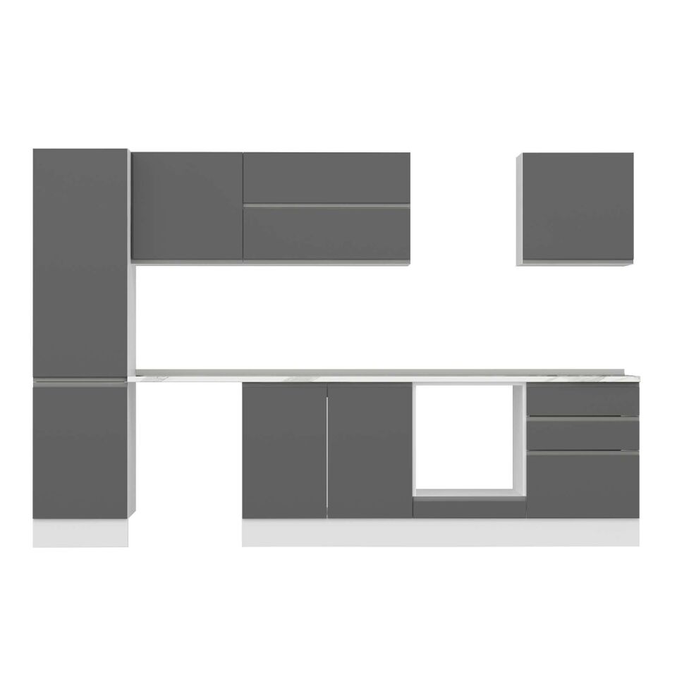 Alvinka 320X210 Cm High Gloss Mutfak Dolabı Mb-E90B50S60-2 High Gloss | Antrasit - Mdf