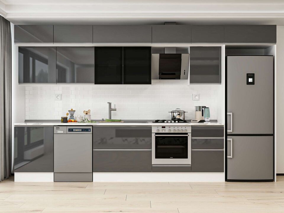 Alvinka 390X240 Cm High Gloss Mutfak Dolabı Mb-E80S60S50-3 High Gloss | Antrasit - Mdf