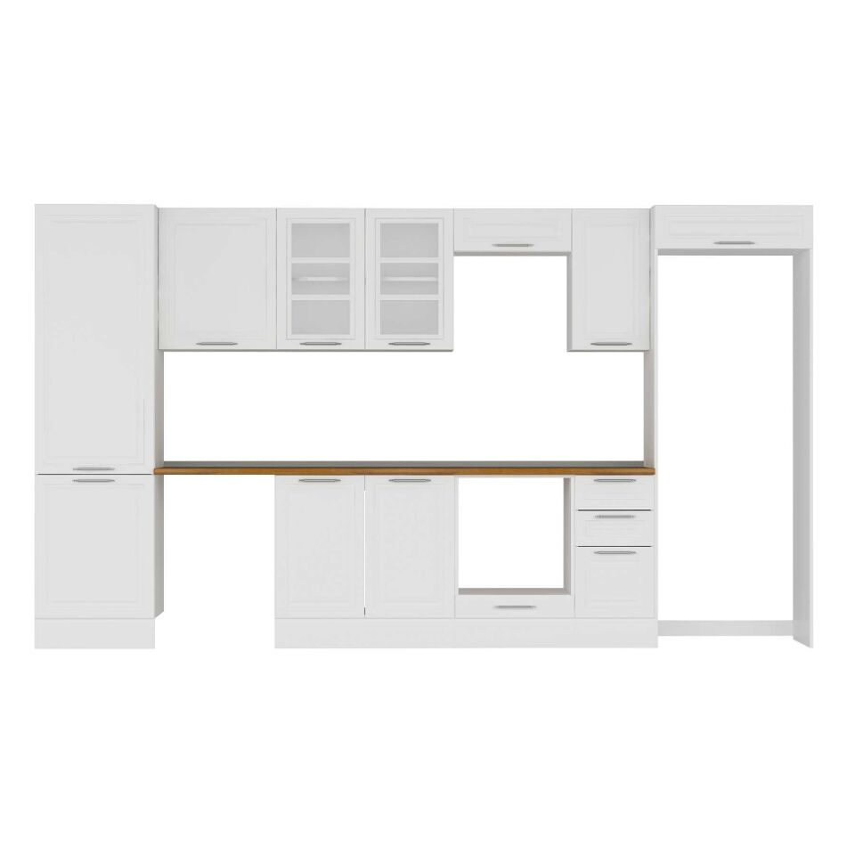 Alvinka 380X222 Cm Klasik Mebran Mutfak Dolabı Mbb-E80B60S40-3 Mebran | Beyaz - Mdf