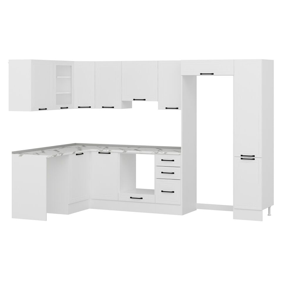 Alvinka 180-330X222 Cm Mbr_A Köşe Mutfak Dolabı Beyaz - Suntalam