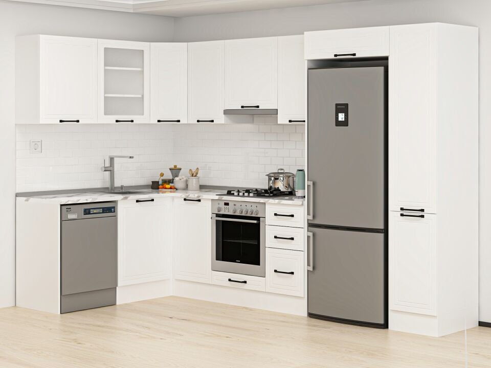 Alvinka 180-330X222 Cm Mbr_A Köşe Mutfak Dolabı Beyaz - Mdf