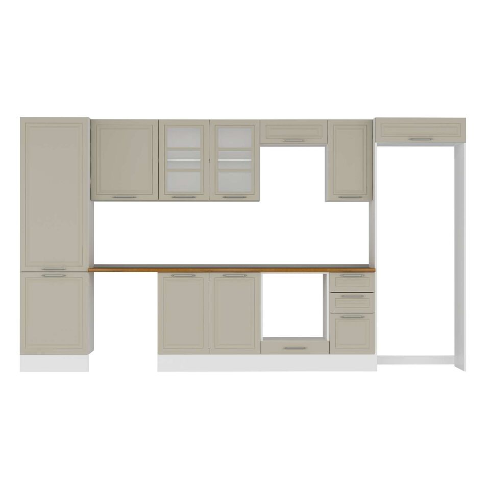Alvinka 380X222 Cm Klasik Mebran Mutfak Dolabı Mbb-E80B60S40-3 Mebran | Kumtaşı - Mdf
