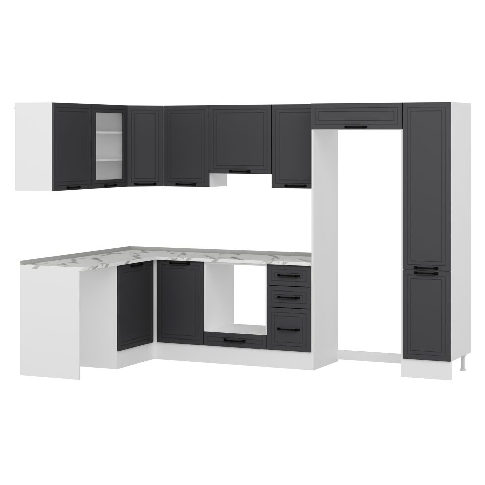 Alvinka 180-330X222 Cm Mbr_A Köşe Mutfak Dolabı Antrasit - Suntalam
