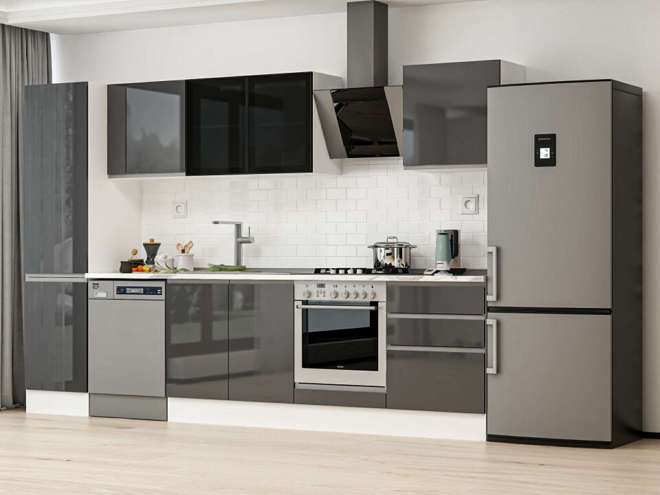 Alvinka 320X210 Cm High Gloss Mutfak Dolabı Mb-E90B50S60-3 High Gloss | Antrasit - Mdf
