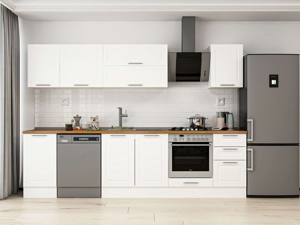 Alvinka 300X210 Cm Klasik Mebran Mutfak Dolabı M-E90S45S45-2 Mebran | Beyaz - Mdf