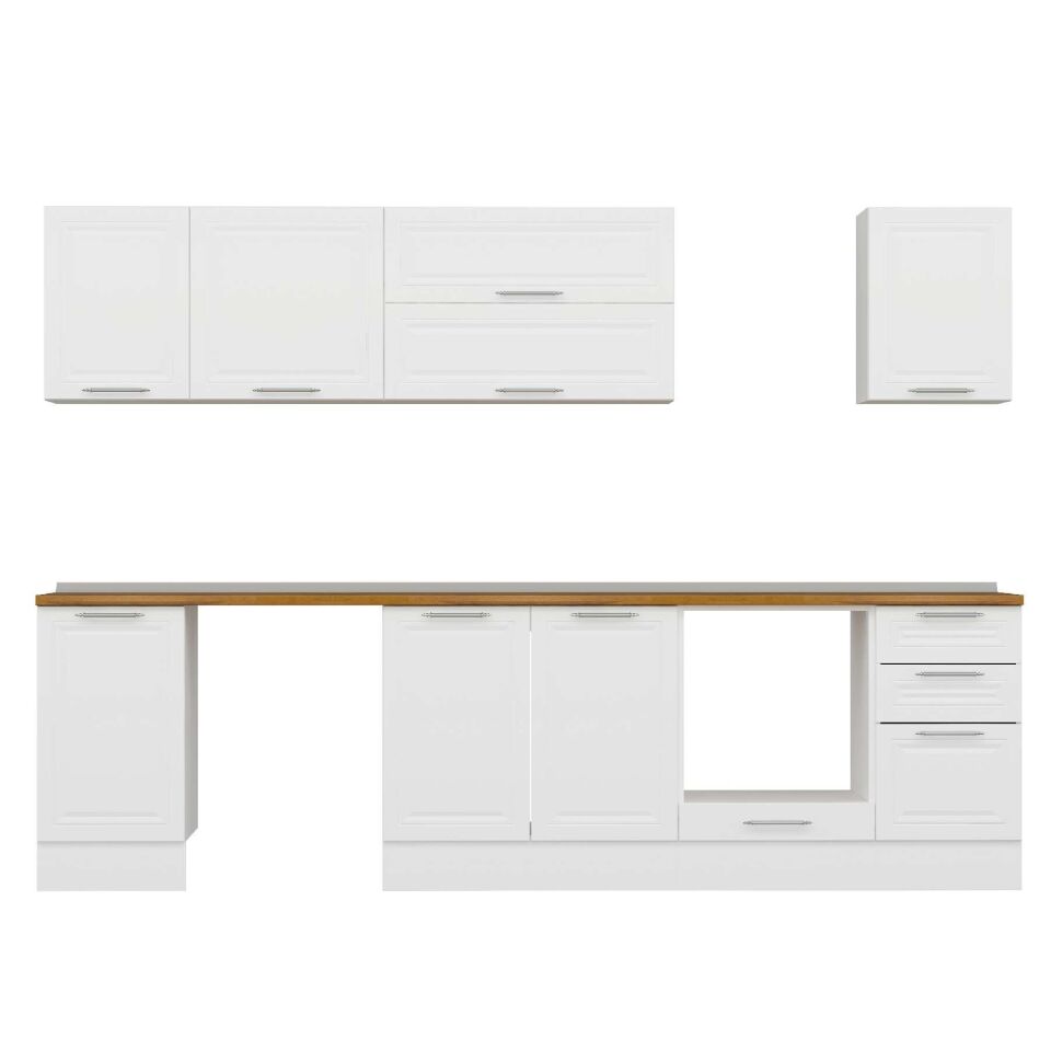 Alvinka 300X210 Cm Klasik Mebran Mutfak Dolabı M-E90S45S45-2 Mebran | Beyaz - Mdf