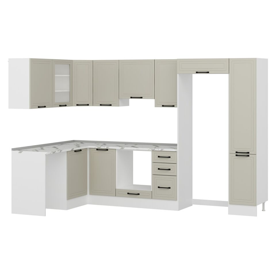 Alvinka 180-330X222 Cm Mbr_A Köşe Mutfak Dolabı Kumtaşı - Suntalam