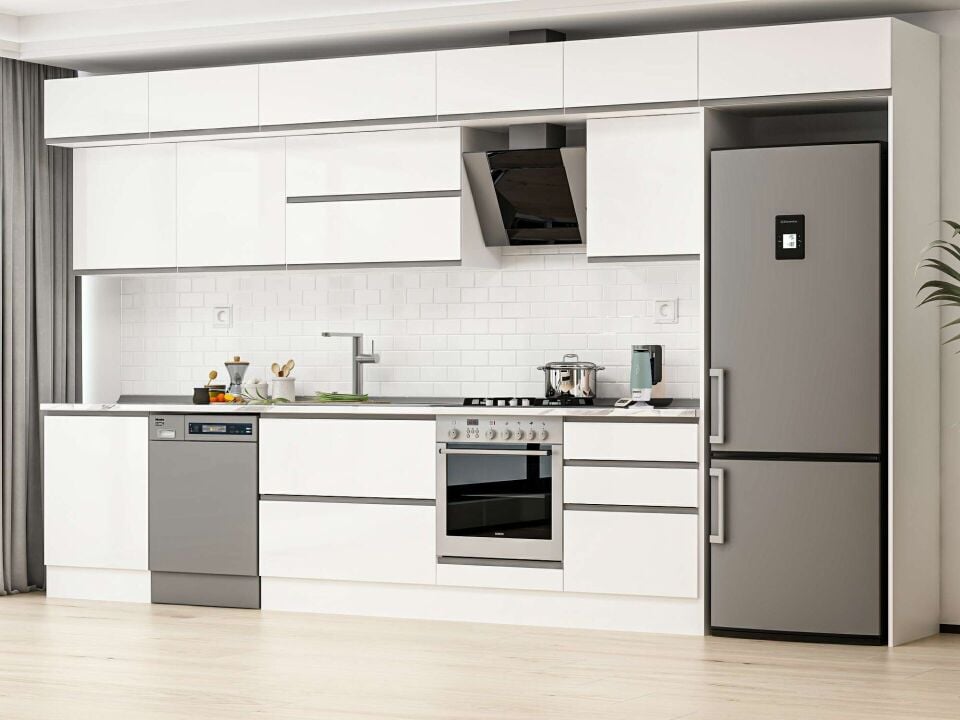 Alvinka 400X240 Cm High Gloss Mutfak Dolabı Mb-E80S60S60-2 High Gloss | Beyaz - Suntalam