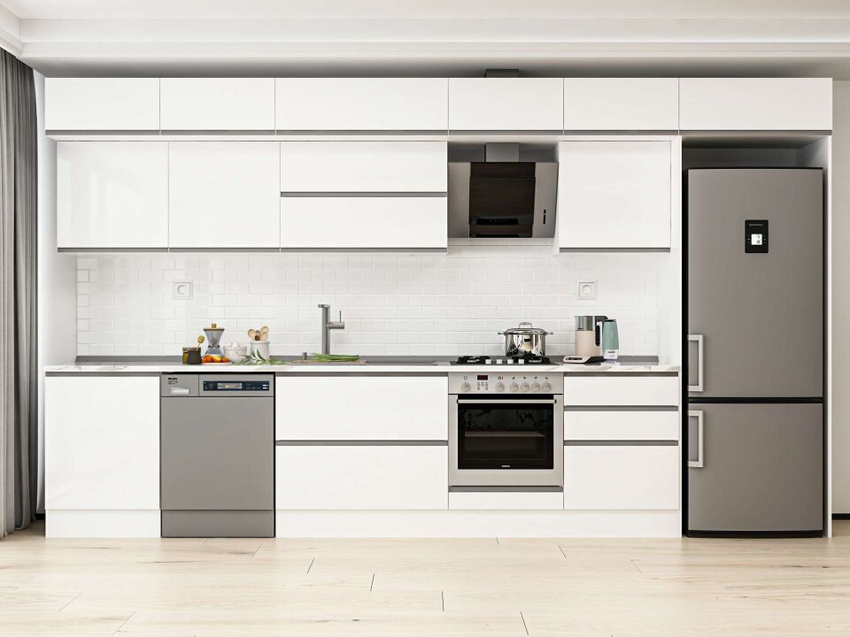 Alvinka 400X240 Cm High Gloss Mutfak Dolabı Mb-E80S60S60-2 High Gloss | Beyaz - Mdf