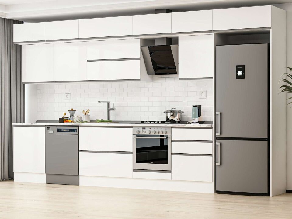 Alvinka 400X240 Cm High Gloss Mutfak Dolabı Mb-E80S60S60-2 High Gloss | Beyaz - Mdf